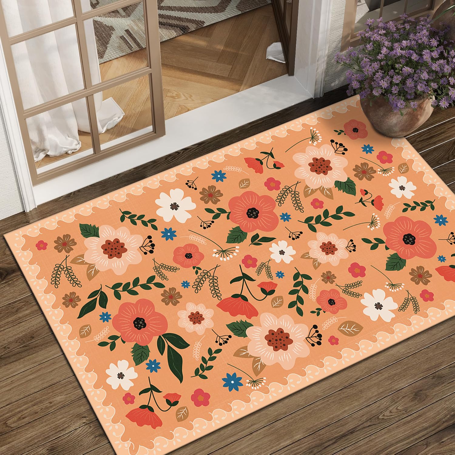 Area Rugs for Living Room Machine Washable Floral Rugs for Bedroom Carpet Rugs Non Slip Stain Resistant Entryway Rug Low-Pile Throw Rug for ‎Dining Room Office Children's Room