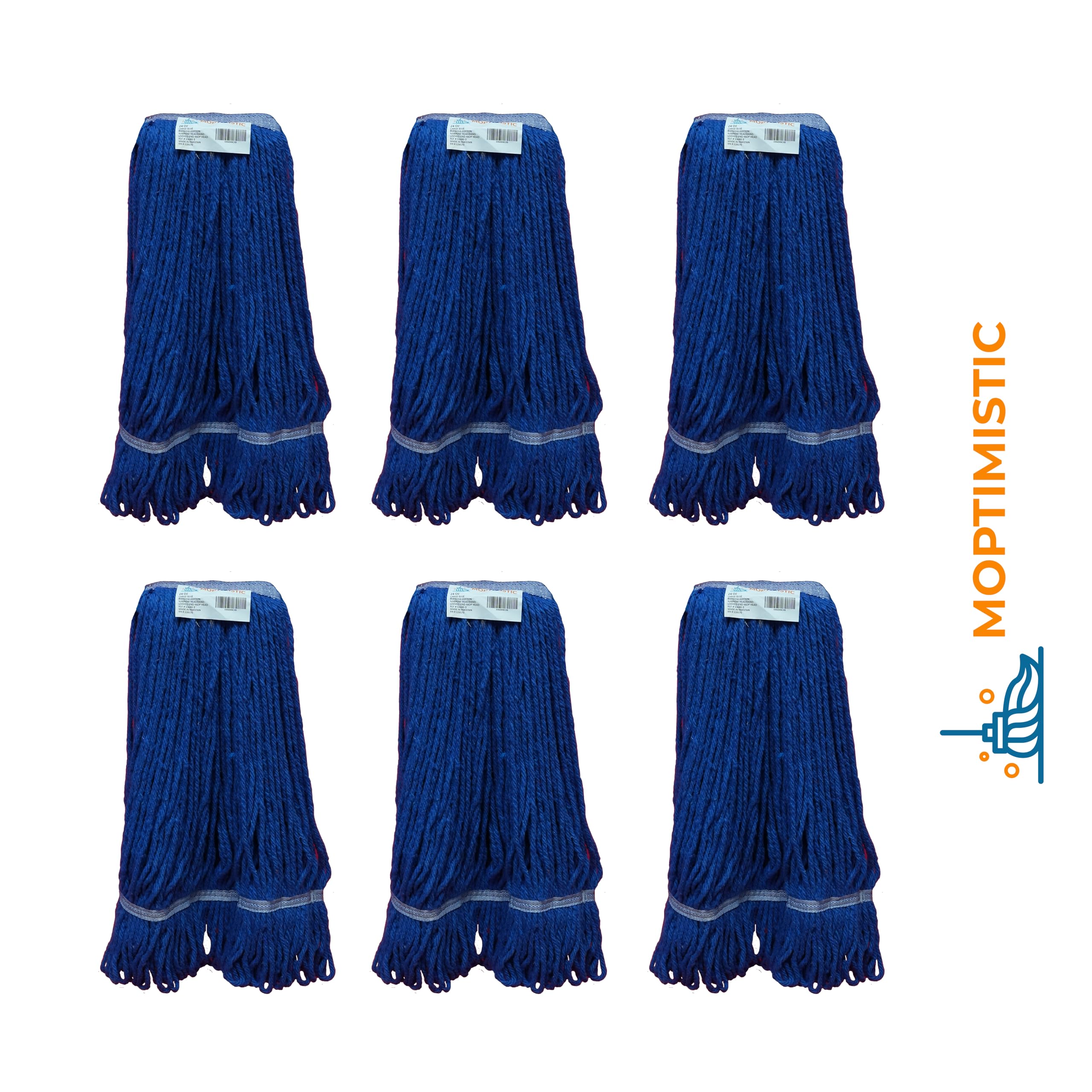 6 Pack Blue Blended Cotton Looped End Mop Head Replacement -16 oz Heavy Duty Industrial Mop Head for Commercial and Residential Use, Absorbent Cotton Mop Heads for Scratch-Free Wet/Dry Floor Cleaning