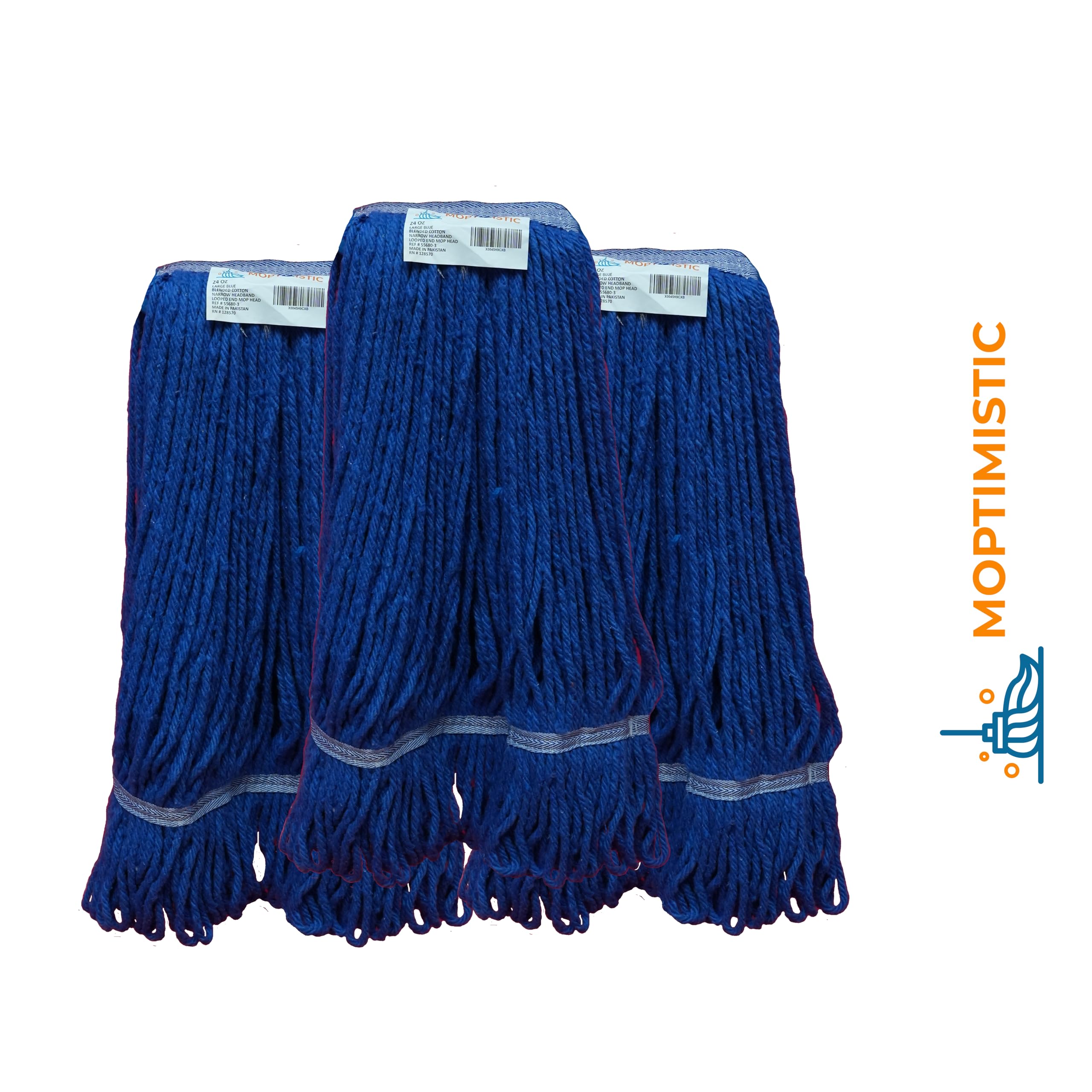 3 Pack Blue Blended Cotton Looped End Mop Head Replacement -24oz Heavy Duty Industrial Mop Head for Commercial and Residential Use, Absorbent Cotton Mop Heads for Scratch-Free Wet/Dry Floor Cleaning