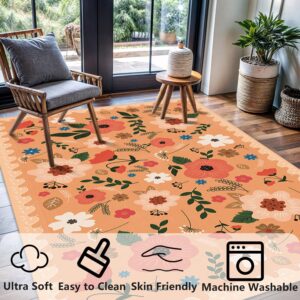 Area Rugs for Living Room Machine Washable Floral Rugs for Bedroom Carpet Rugs Non Slip Stain Resistant Entryway Rug Low-Pile Throw Rug for ‎Dining Room Office Children's Room