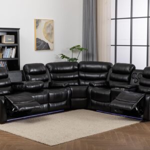 Recliner Sectional Sofa Couches with LED Light for Living Room Home Theater with Cup Holders Console Table Storage