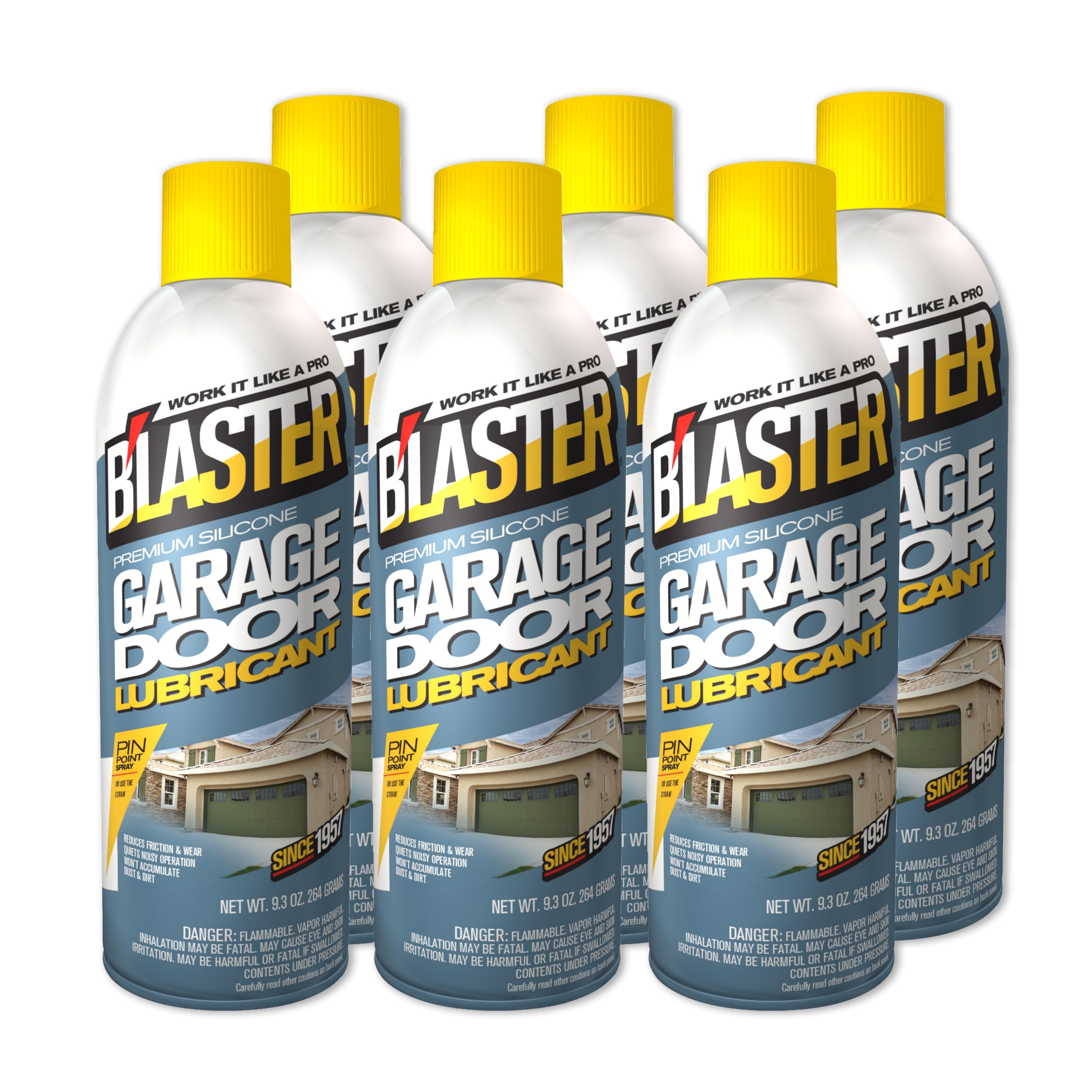 B'laster 6-16-GDL Premium Silicone Garage Door Lubricant to Reduce Friction, Wear and Squeaks, 9.3 Ounces, Pack of 6