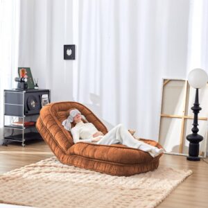 LouannTatami Foldable Lazy Sofa Bed Floor Chair - Adjustable Human Dog Bed for Adults Kids Floor Seats - Cozy Small Couch for Home Living Room (Pumpkin)