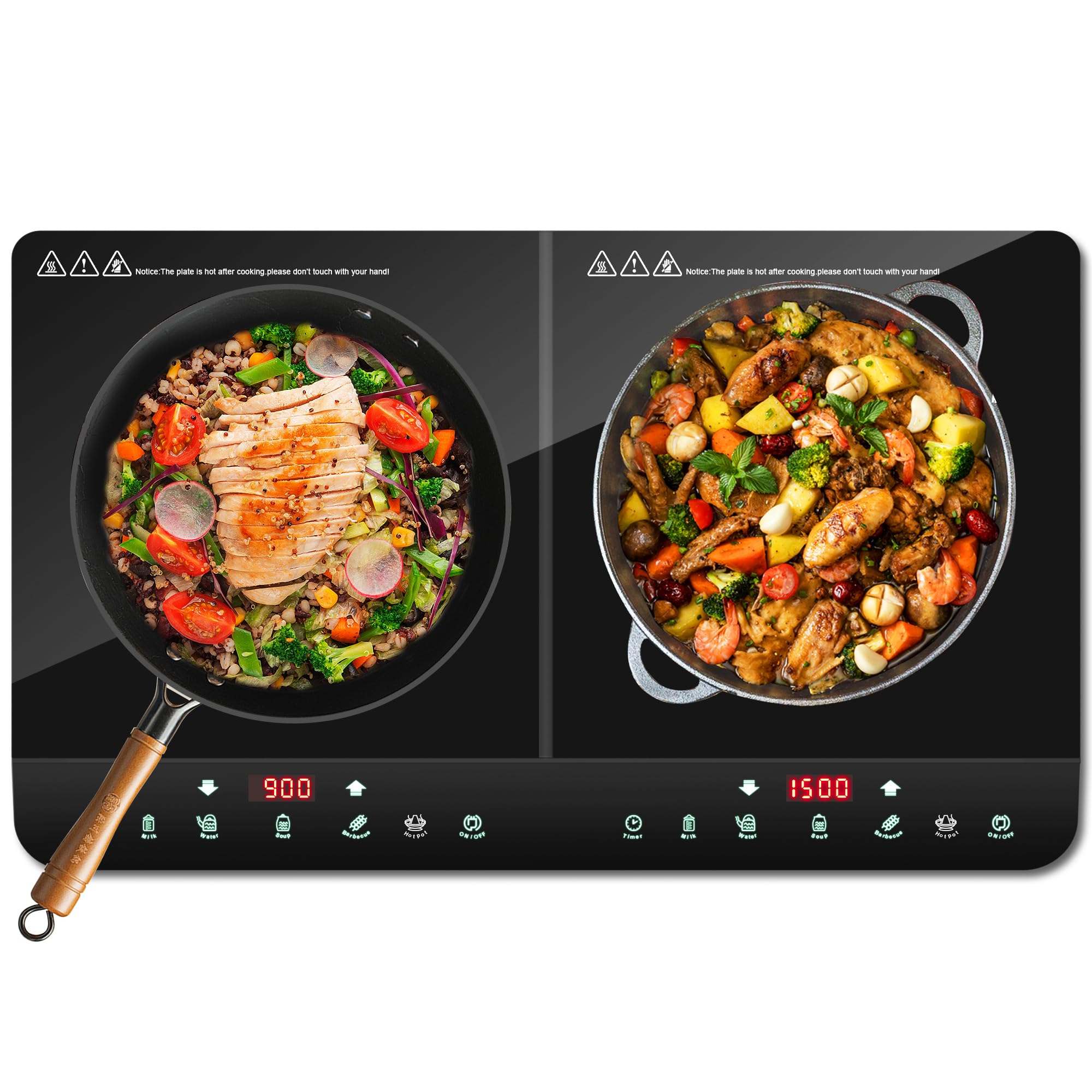 Induction Cooktop 2 Burner,1500W Double Induction Cooktop with LED Sensor Touch Screen 7 Temperature 5 Power Setting 120V 2 Burner Electric Induction Cooktop