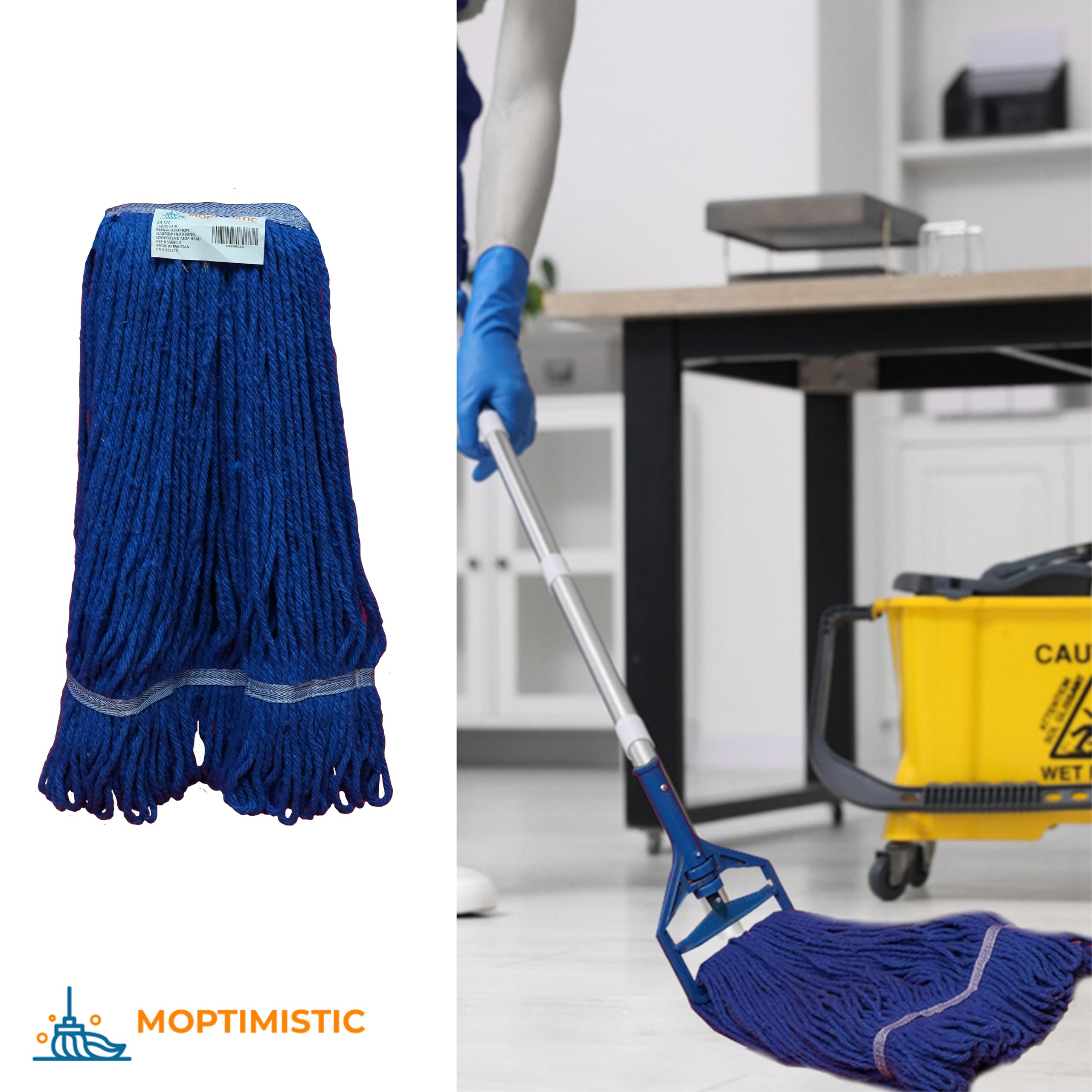 6 Pack Blue Blended Cotton Looped End Mop Head Replacement -16 oz Heavy Duty Industrial Mop Head for Commercial and Residential Use, Absorbent Cotton Mop Heads for Scratch-Free Wet/Dry Floor Cleaning