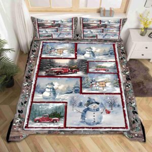 snowman bedding 4 piece set, king size happy new year geometric patchwork snowman duvet cover set winter quilt cover christmas theme bed sheet set for girls boys children christmas eve bedding