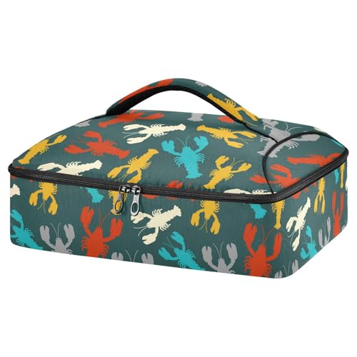 Kcldeci Insulated Thermal Food Carrier Insulated Casserole Carrier for Hot or Cold Food,Crayfish Sea Animal Texture Insulated Tote Bag for Potluck Cookouts Parties Picnic,Lasagna Lugger