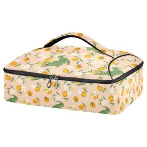 kcldeci insulated thermal food carrier insulated casserole carrier for hot or cold food,crocodile and oranges insulated tote bag for potluck cookouts parties picnic,lasagna lugger