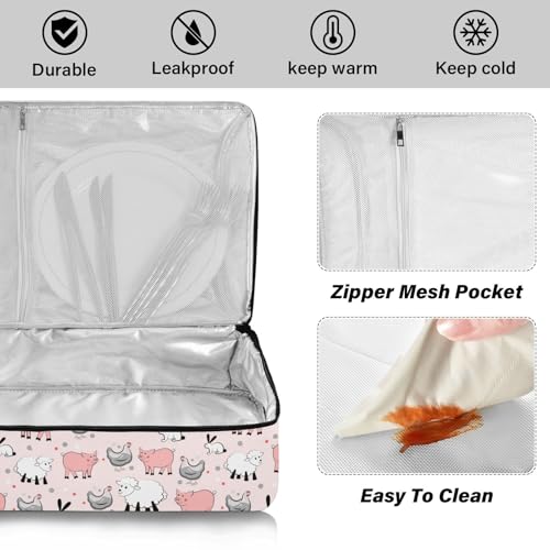 Kcldeci Insulated Thermal Food Carrier Insulated Casserole Carrier for Hot or Cold Food,Rabbit Pig Chicken and Sheep Insulated Tote Bag for Potluck Cookouts Parties Picnic,Lasagna Lugger