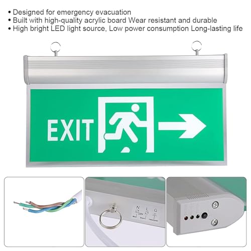 Emergency Exit Sign with Voice Alarm Function and Build in 800mAh Battery Backup, Safety Evacuation Indicator, Low Power Consumption and Long-Lasting Life, for School, Hospital, Hotel