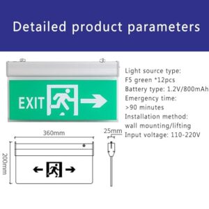 Emergency Exit Sign with Voice Alarm Function and Build in 800mAh Battery Backup, Safety Evacuation Indicator, Low Power Consumption and Long-Lasting Life, for School, Hospital, Hotel