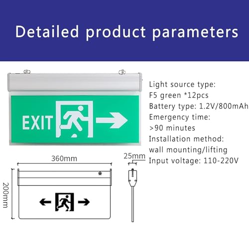 Emergency Exit Sign with Voice Alarm Function and Build in 800mAh Battery Backup, Safety Evacuation Indicator, Low Power Consumption and Long-Lasting Life, for School, Hospital, Hotel