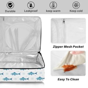 Kcldeci Insulated Thermal Food Carrier Insulated Casserole Carrier for Hot or Cold Food,Cartoon Fish Sea Life Insulated Tote Bag for Potluck Cookouts Parties Picnic,Lasagna Lugger