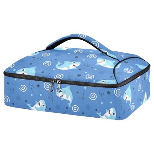 Kcldeci Insulated Thermal Food Carrier Insulated Casserole Carrier for Hot or Cold Food,Cute Sharks Cartoon Pattern Insulated Tote Bag for Potluck Cookouts Parties Picnic,Lasagna Lugger