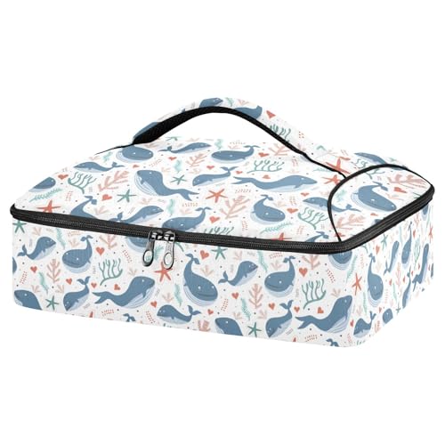 Kcldeci Insulated Thermal Food Carrier Insulated Casserole Carrier for Hot or Cold Food,Whales Ocean Insulated Tote Bag for Potluck Cookouts Parties Picnic,Lasagna Lugger