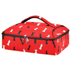 kcldeci insulated thermal food carrier insulated casserole carrier for hot or cold food,chess on red insulated tote bag for potluck cookouts parties picnic,lasagna lugger