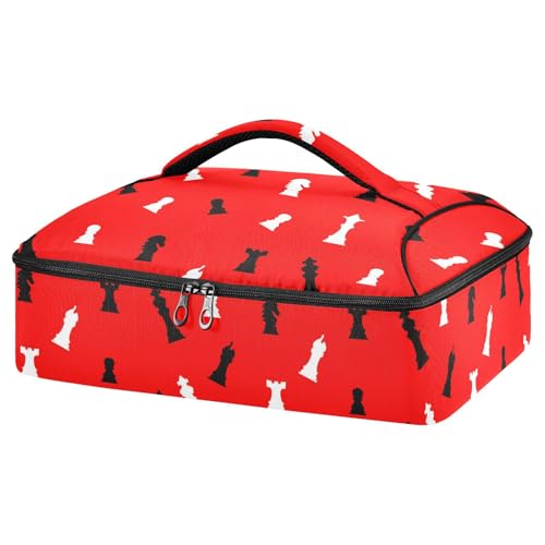 Kcldeci Insulated Thermal Food Carrier Insulated Casserole Carrier for Hot or Cold Food,Chess on Red Insulated Tote Bag for Potluck Cookouts Parties Picnic,Lasagna Lugger