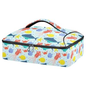 kcldeci insulated thermal food carrier insulated casserole carrier for hot or cold food,fish crab starfish shark and octopus insulated tote bag for potluck cookouts parties picnic,lasagna lugger