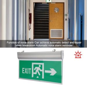 Emergency Exit Sign with Voice Alarm Function and Build in 800mAh Battery Backup, Safety Evacuation Indicator, Low Power Consumption and Long-Lasting Life, for School, Hospital, Hotel