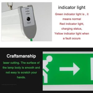 Safety Evacuation Indicator ， Emergency Exit Sign,with Hanging Rings and Build in 800mAh Battery Backup, 14.2'' X 7.9'', Left/Right Legends Optional, for Hotel, Office, Supermarket, Hospital(Left)