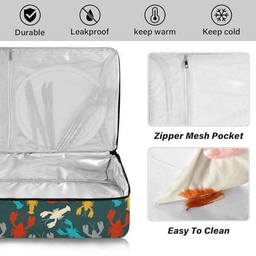 Kcldeci Insulated Thermal Food Carrier Insulated Casserole Carrier for Hot or Cold Food,Crayfish Sea Animal Texture Insulated Tote Bag for Potluck Cookouts Parties Picnic,Lasagna Lugger