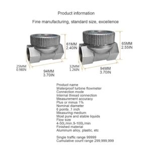 Flow Meter High Accuracy Turbines Flow Meter Waterproof Liquid Water Meter Flowmeter 2 Size High Stability and Convenient Operation (Color : 1 inch, Size : A)