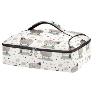 kcldeci insulated thermal food carrier insulated casserole carrier for hot or cold food,sheep pattern insulated tote bag for potluck cookouts parties picnic,lasagna lugger