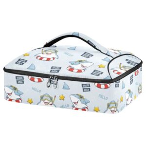 kcldeci insulated thermal food carrier insulated casserole carrier for hot or cold food,cute shark cartoon (2) insulated tote bag for potluck cookouts parties picnic,lasagna lugger