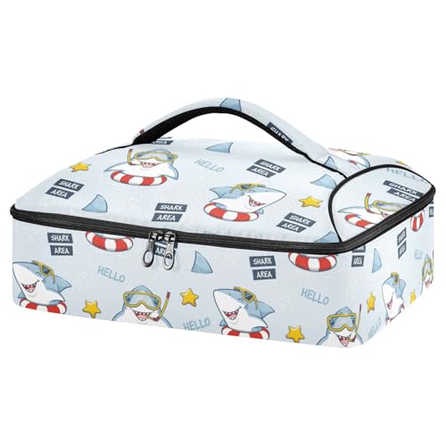 Kcldeci Insulated Thermal Food Carrier Insulated Casserole Carrier for Hot or Cold Food,Cute Shark Cartoon (2) Insulated Tote Bag for Potluck Cookouts Parties Picnic,Lasagna Lugger