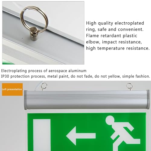 Safety Evacuation Indicator ， Emergency Exit Sign,with Hanging Rings and Build in 800mAh Battery Backup, 14.2'' X 7.9'', Left/Right Legends Optional, for Hotel, Office, Supermarket, Hospital(Left)