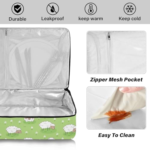 Kcldeci Insulated Thermal Food Carrier Insulated Casserole Carrier for Hot or Cold Food,Cute Sheep (2) Insulated Tote Bag for Potluck Cookouts Parties Picnic,Lasagna Lugger