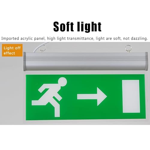 Safety Evacuation Indicator ， Emergency Exit Sign,with Hanging Rings and Build in 800mAh Battery Backup, 14.2'' X 7.9'', Left/Right Legends Optional, for Hotel, Office, Supermarket, Hospital(Left)