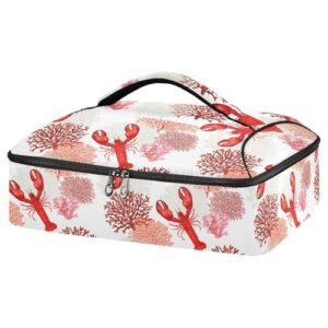 kcldeci insulated thermal food carrier insulated casserole carrier for hot or cold food,tropical marine lobster corals insulated tote bag for potluck cookouts parties picnic,lasagna lugger