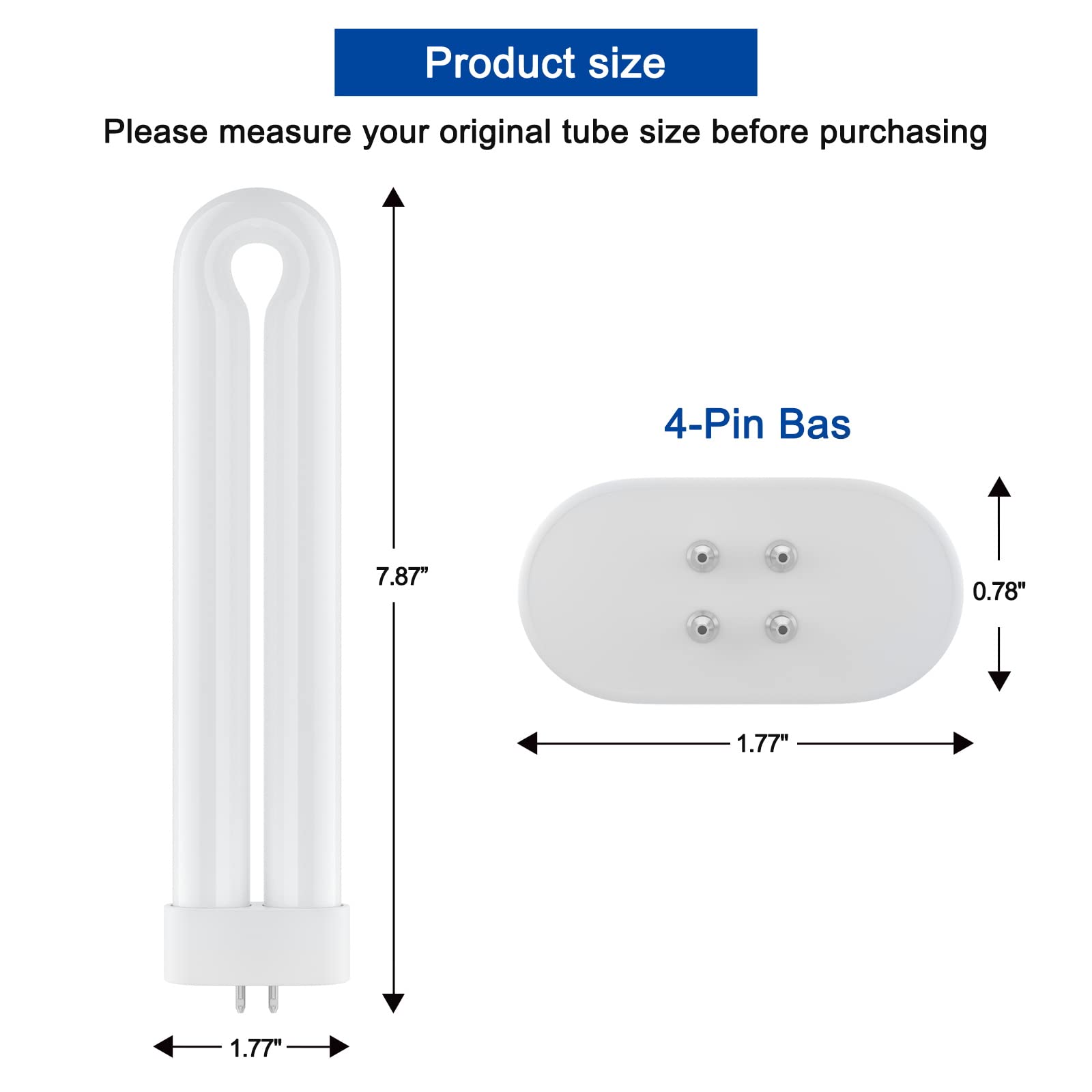 DUNAGA Replacement Bulb for T9, T6, T8 Bug Zapper, 15W, 4-Pin Base, U-Shaped Twin Tube Bulb