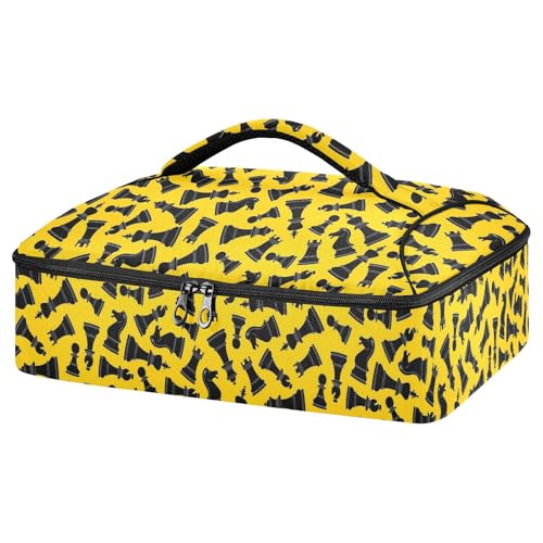 Kcldeci Insulated Thermal Food Carrier Insulated Casserole Carrier for Hot or Cold Food,Yellow Chess Pieces Insulated Tote Bag for Potluck Cookouts Parties Picnic,Lasagna Lugger