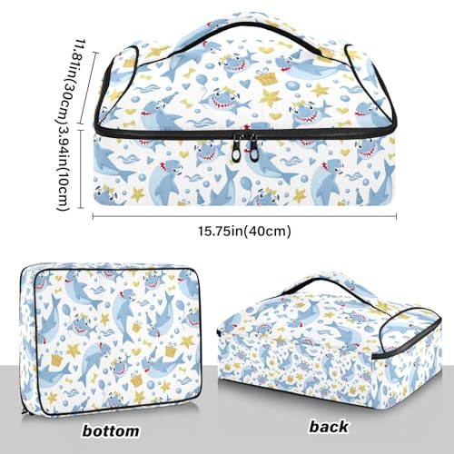 Kcldeci Insulated Thermal Food Carrier Insulated Casserole Carrier for Hot or Cold Food,Baby Shark Cartoon Insulated Tote Bag for Potluck Cookouts Parties Picnic,Lasagna Lugger