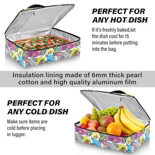 Kcldeci Insulated Thermal Food Carrier Insulated Casserole Carrier for Hot or Cold Food,Pink Joysticks Insulated Tote Bag for Potluck Cookouts Parties Picnic,Lasagna Lugger