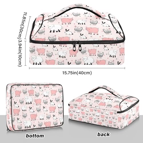 Kcldeci Insulated Thermal Food Carrier Insulated Casserole Carrier for Hot or Cold Food,Rabbit Pig Chicken and Sheep Insulated Tote Bag for Potluck Cookouts Parties Picnic,Lasagna Lugger