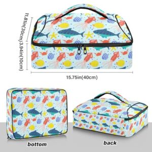 Kcldeci Insulated Thermal Food Carrier Insulated Casserole Carrier for Hot or Cold Food,Fish Crab Starfish Shark and Octopus Insulated Tote Bag for Potluck Cookouts Parties Picnic,Lasagna Lugger