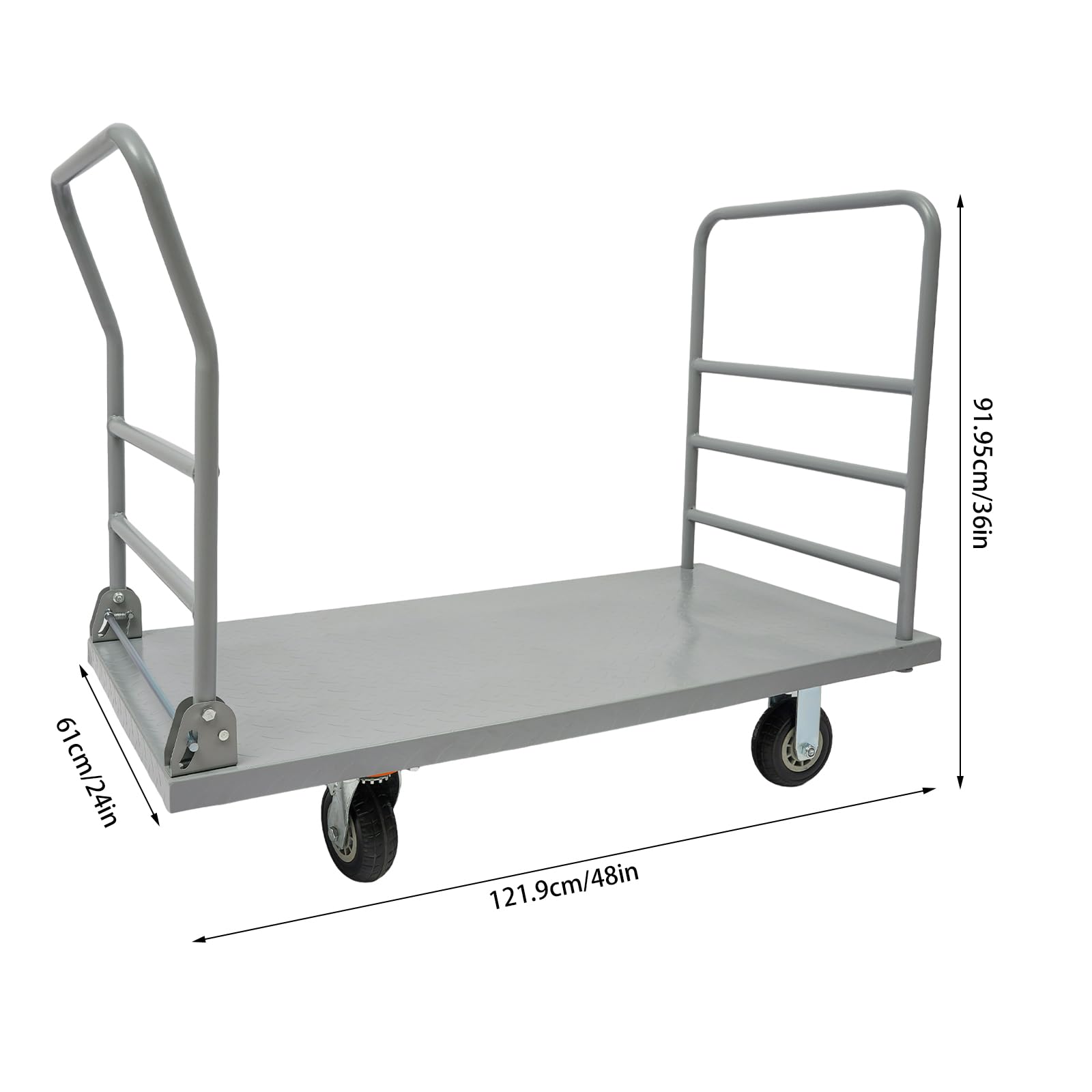 Platform Truck Cart, 48in x 24in Foldable Push Cart Dolly 2200LBS Capacity Steel Heavy Duty Moving Platform Trucks with 6'' Wheels Detachable Rear Guardrail (48in x 24in)