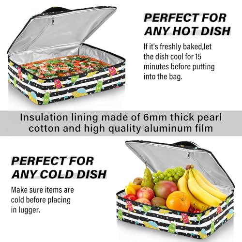 Kcldeci Insulated Thermal Food Carrier Insulated Casserole Carrier for Hot or Cold Food,Monsters Cartoon Style Insulated Tote Bag for Potluck Cookouts Parties Picnic,Lasagna Lugger