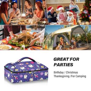 Kcldeci Insulated Thermal Food Carrier Insulated Casserole Carrier for Hot or Cold Food,Teeth Pattern on Purple Galaxy Insulated Tote Bag for Potluck Cookouts Parties Picnic,Lasagna Lugger