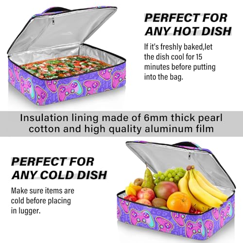 Kcldeci Insulated Thermal Food Carrier Insulated Casserole Carrier for Hot or Cold Food,Colourful Joystick Game Insulated Tote Bag for Potluck Cookouts Parties Picnic,Lasagna Lugger