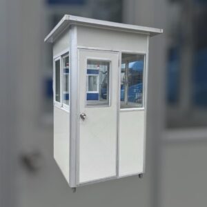 portable security guard cabin, outdoor modern security booth with alarm light(white)