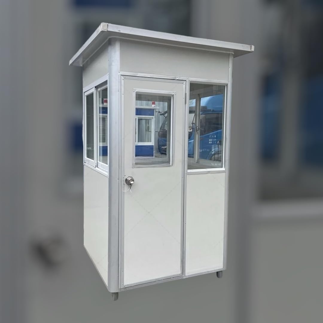 Portable Security Guard Cabin, Outdoor Modern Security Booth with Alarm Light(White)