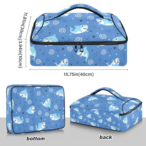 Kcldeci Insulated Thermal Food Carrier Insulated Casserole Carrier for Hot or Cold Food,Cute Sharks Cartoon Pattern Insulated Tote Bag for Potluck Cookouts Parties Picnic,Lasagna Lugger