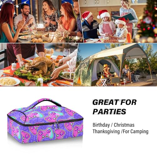 Kcldeci Insulated Thermal Food Carrier Insulated Casserole Carrier for Hot or Cold Food,Colourful Joystick Game Insulated Tote Bag for Potluck Cookouts Parties Picnic,Lasagna Lugger