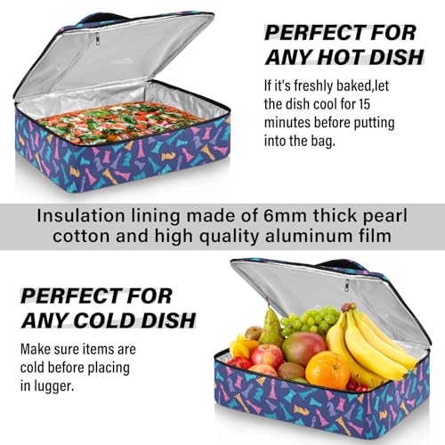 Kcldeci Insulated Thermal Food Carrier Insulated Casserole Carrier for Hot or Cold Food,Colored Chess on Blue Insulated Tote Bag for Potluck Cookouts Parties Picnic,Lasagna Lugger