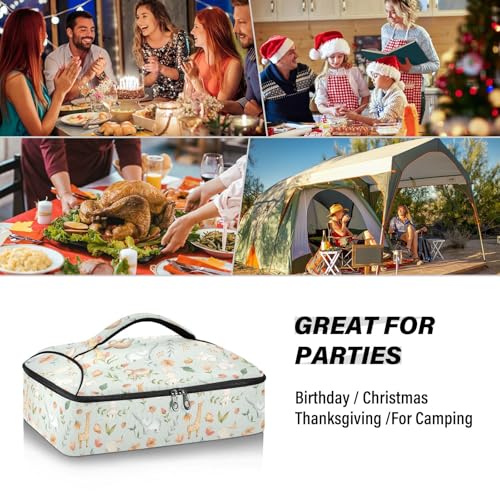 Kcldeci Insulated Thermal Food Carrier Insulated Casserole Carrier for Hot or Cold Food,Nursery Seamless Pattern Green Insulated Tote Bag for Potluck Cookouts Parties Picnic,Lasagna Lugger