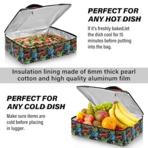 Kcldeci Insulated Thermal Food Carrier Insulated Casserole Carrier for Hot or Cold Food,Joysticks Motley Gamepads Insulated Tote Bag for Potluck Cookouts Parties Picnic,Lasagna Lugger